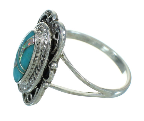Turquoise Opal Inlay Genuine Sterling Silver Ring Size 5-1/2 RX88454